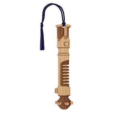 Imagem de Marcador de livro de madeira OBI Wan Kenobi Prequel de sabre de luz Star Wars – Gravado a laser – Feito nos EUA – Marcador de livro de madeira com borla azul marinho