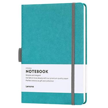 Imagem de Lemome Caderno clássico grosso com laço para caneta A5 College pautado caderno de escrita com bolso + divisórias de página presentes, em faixa, grande, 180 páginas, 21,3 x 14,5 cm