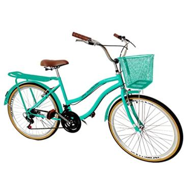 Imagem de Bicicleta retrô urbana aro 26 cesta 18v bagageiro verde