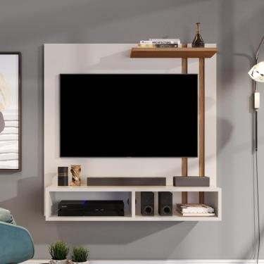 Imagem de Painel Para Sala TV 32 Polegadas com Nicho e Prateleira Sun - Off White com Nature - RPM Móveis