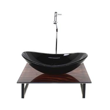 Imagem de KIT CUBA DE VIDRO OVAL 10MM COM TAMPO DE VIDRO 40CM X 40CM MADEIRA NOGUEIRA E SUPORTE TORNEIRA VALVULA