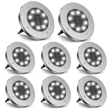 Imagem de ZGWJ Pacote com 8 luzes solares de solo, 8 luzes LED atualizadas para jardim ao ar livre, iluminação de paisagem, para gramado, caminho, pátio, passarela, branco