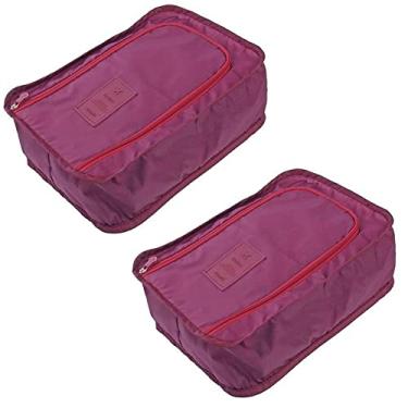 Imagem de Pacote com 2 Sacos de Sapatos de Viagem Saco de Armazenamento de Cosméticos Bolsa de Roupas Portátil à Prova D'água Saco Organizador de Sapatos para Casa Caixa de Sapatos de Bagagem à Prova de Poeira (Vinho vermelho)