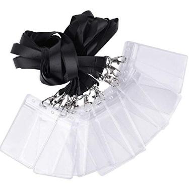 Imagem de Kuuqa Pacote com 12 alças de pescoço, porta-crachá de cordão preto para cartão de visita, cartão de estudante, cartão de ônibus,