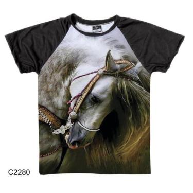 Imagem de Camiseta Raglan Menino Infantil Cavalo Branco Country C2271 - Boutique