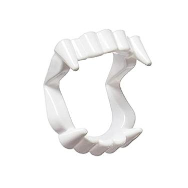 Imagem de Dentaduras de dentes de vampiro de Halloween em plástico branco da Boogaa para festas de Halloween