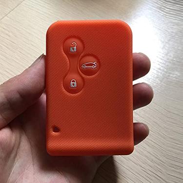 Imagem de YJADHU Capa de cartão de chave de carro de borracha de silicone 3 botões capa de chave de carro capa, apto para Renault Clio Megane Grand Scenic, laranja
