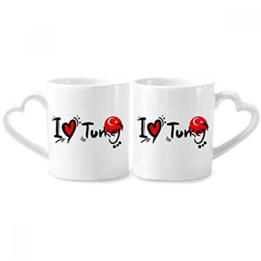 Imagem de I Love Turkey World Flag Heart Couple Porcelain Mug Set Ceramic Lover Cup Heart Handle