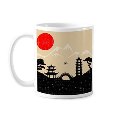 Imagem de Caneca japonesa preta branca vermelha amarela templo caneca cerâmica café porcelana xícara louça