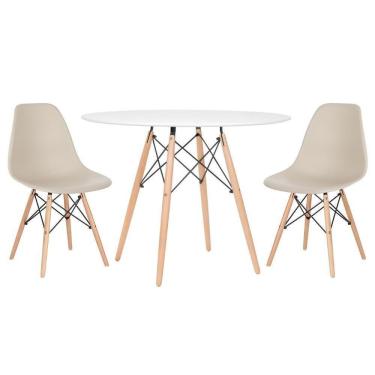 Imagem de Mesa Redonda Eames 100cm Branco + 2 Cadeiras Nude