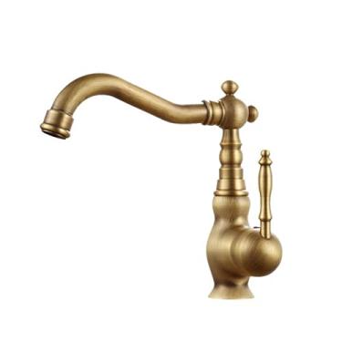 Imagem de Torneira de cozinha de latão antigo Torneira misturadora quente e fria Torneira de banheiro de furo único Guindaste giratório Punho de porcelana azul e branco, B curto