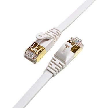 Imagem de Tera Grand – Cabo de patch Ethernet premium CAT7 blindado duplo 10 Gigabit 600 MHz para rede LAN de roteador de modem – Construído com conectores RJ45 banhados a ouro e blindados, White - Flat, 12 FT