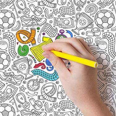 Imagem de Papel de Parede Branco e Preto para Colorir Futebol 57x270cm