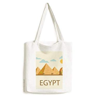 Imagem de Bolsa de lona com estampa de pirâmide do Egito Antigo com estampa de esfinge, bolsa de compras casual