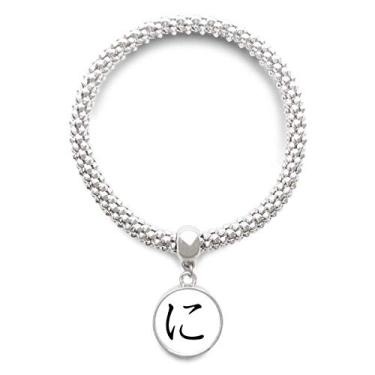 Imagem de DIYthinker Pulseira Japonesa Hiragana com Pingente Redondo de Prata com Personagem NI