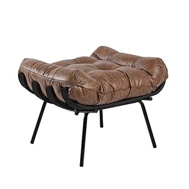 Imagem de Puff Decorativo Sala de Estar Costela Base Preta Couro Mel - Gran Belo