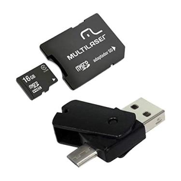 Imagem de Kit Dual OTG 4X1 Cartao MicroSD 16GB + Adaptador + Pen Drive Dual MC131, Multilaser, Cartões SD