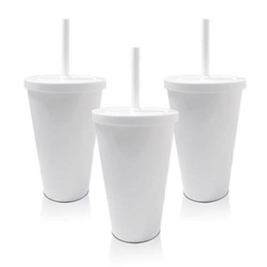 Imagem de Conjunto de 3 Copos Canudo 550ml Acrílico KrystalON Branco