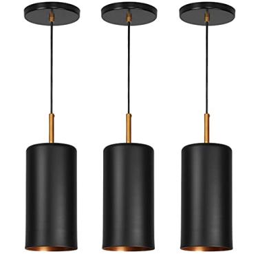Imagem de Kit 3 Lustres Pendente Bilboquê Cilindrico Preto com Cobre