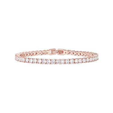 Imagem de PAVOI Pulseira clássica de tênis de zircônia cúbica banhada a ouro 14K de 3 mm | Pulseiras de ouro femininas | Tamanho 15 a 19 cm, 7.5 Inches, Ouro rosa, Zircônia cúbica