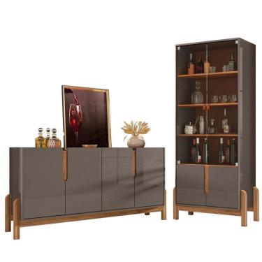 Imagem de Cristaleira 050519 E Buffet 050518 Para Sala Cinza Perola Cedro Dcasa Cinza Perola Cedro