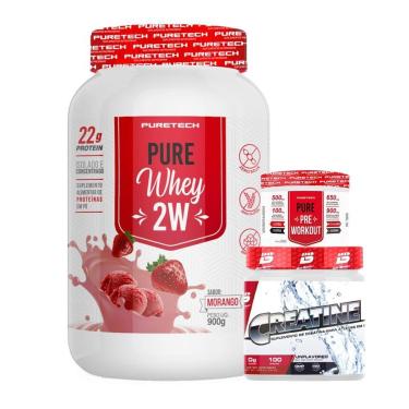 Imagem de Kit Whey Protein 2W 900g + Pure Pré-Workout 100g - PureTech + Creatina Pura 300g  - Bio Sports USA-Unissex