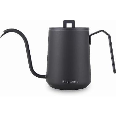 Imagem de Easyworkz Chaleira com pescoço de ganso para café 600 ml de aço inoxidável com bico longo estreito, preto fosco