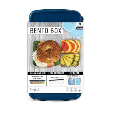 Imagem de L.O.T.G. da Fit + Caixa Bento resistente a vazamentos com 2 pacotes de gelo removíveis, azul marinho
