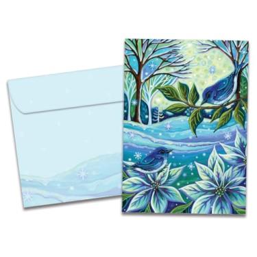 Imagem de Tree-Free Greetings Pacote de 10 com envelopes correspondentes, ecológico, feito nos EUA, 100% papel reciclado, 12,7 x 17,7 cm, pássaros de inverno (HB54443)