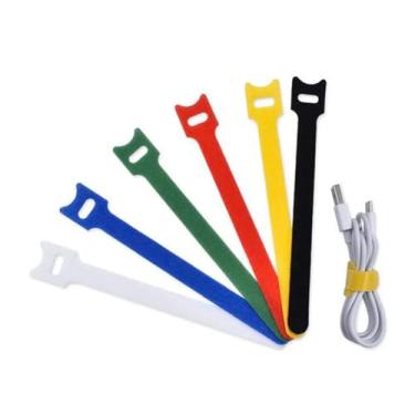 Imagem de 50x Presilha 15cm Fita Abraçadeira Preta Cabos Chicote Fios organizador de fios Fecho de contato (Multicolor)