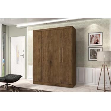 Imagem de Roupeiro/Armário/Guarda Roupas MALI 4 Portas Com Puxadores em Madeira 4 Gavetas e Amplo Espaço Interno Cor Jequitiba