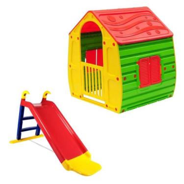 Imagem de Kit Playground Casinha Infantil Colorida Em Plastico + Escorregador  B