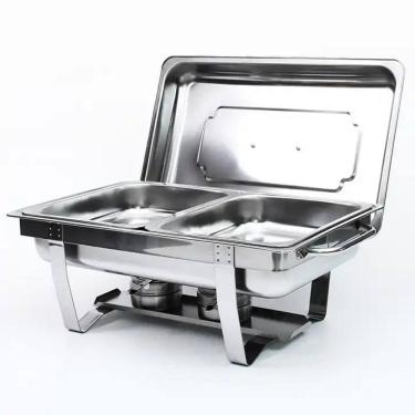 Imagem de Rechaud RM Retangular em Aço Inox Banho com 2 Cubas e Fogareiro 11 L Buffet