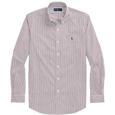 Imagem de Polo Ralph Lauren Camisa esportiva masculina sólida popelina (G, listrado, vinho), Vinho listrado branco, G