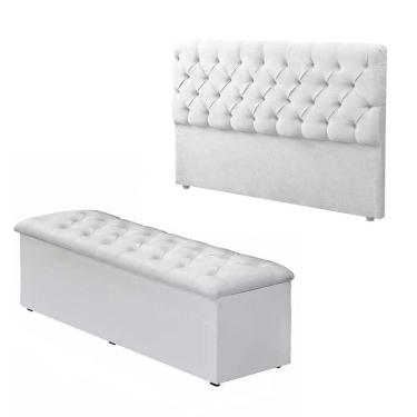 Imagem de Kit Sapateira Baú + Cabeceira EBox Casal Material Sintético Branco