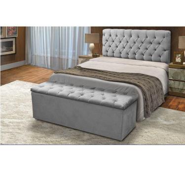 Imagem de Kit Sapateira Baú + Cabeceira EBox Casal Suede Cinza