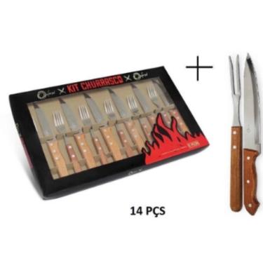 Imagem de Kit Churrasco Jogo Trinchante Faca Carne Garfo 14 Pçs Oxford