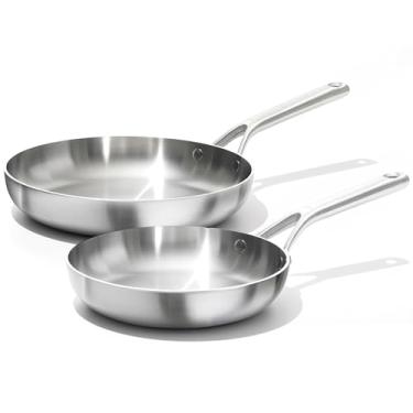 Imagem de OXO Conjunto de frigideiras de aço inoxidável com três camadas Mira, 20,32 e 25,4 cm, indução, multicamadas, seguras para lava-louças e utensílios de metal, preto