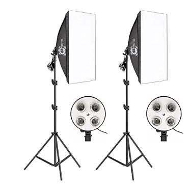 Imagem de Kit de iluminação Duplo para fotografia T-Photo Softbox Quadruplo com equipamento de estúdio fotográfico contínuo com refletor de 50x70cm para retratos e filmagens modernas
