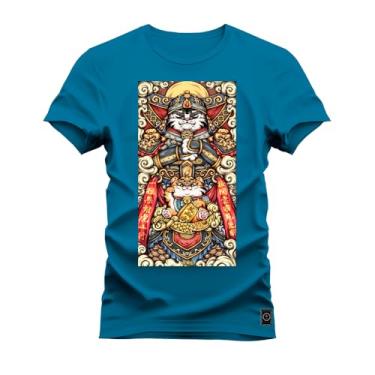 Imagem de Camiseta Plus Size Casual 100% Algodão Estampada Mandala Colors Azul G4