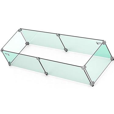 Imagem de MESIDA Protetor contra vento de vidro para fogueira de 105,4 x 29,2 x 15,2 cm, protetor de mesa de lareira de vidro temperado, grosso e resistente, com suporte de canto de alumínio rígido