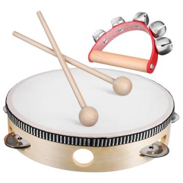 Imagem de Parliky Pandeiro tambor bongôs instrumentos musicais instrumento musical brinquedos musicais agitador de percussão de mão baqueta bateria trenó