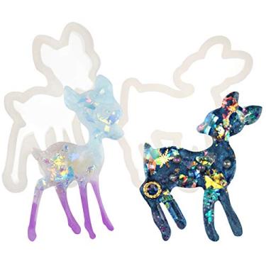 Imagem de FUNSHOWCASE Lindas bandejas de molde de silicone de veado para artesanato, epóxi de resina, fabricação de joias, conjunto de 5 cm grande e pequeno