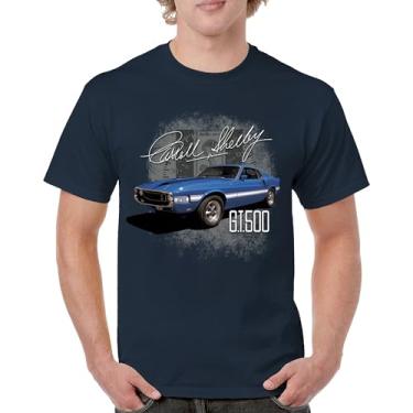 Imagem de Camiseta masculina Cobra Shelby azul vintage GT500 American Racing Mustang Muscle Car Performance Powered by Ford, Azul marinho, GG