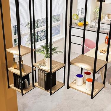 Imagem de Prateleiras de exibição de decorações flutuantes, divisória de madeira de 2 camadas e prateleiras de armazenamento de ferro de metal, prateleiras montadas no teto para bolos, perfumes, livros,