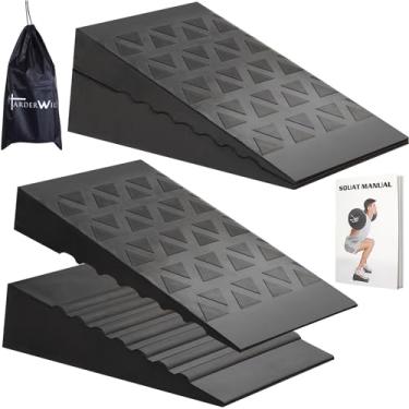 Imagem de Cunha de agachamento para agachamento elevado no calcanhar: borracha ajustável 4 peças bloco de elevação da panturrilha - melhora a amplitude de movimento e força - recuperação física de exercícios de