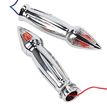Imagem de TESWNE Punhos de guidão cromados de alumínio para motocicleta com luzes de seta de 25 mm para Honda Suzuki Kawasaki Yamaha