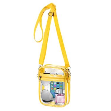 Imagem de WJCD Bolsa transparente aprovada pelo estádio PVC para concertos transparente bolsa transversal bolsa transparente para mulheres, com bolso frontal, Amarelo, 7.4 inches x 5.5 inches x 1.5 inches