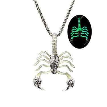 Imagem de Colar escorpião escorpião pingente de aço inoxidável luminoso escorpião inseto colar para mulheres e homens, joia legal que brilha no escuro presente, Chain Length: 70 cm, Pendant: 4.7 x 3.4 cm, Aço