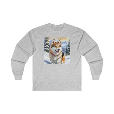 Imagem de Chinook 'Sled Dog' Camiseta clássica de algodão de manga comprida, Cinza, M